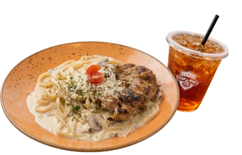 Alfredo Pasta with Grilled Chicken Plus Ice Tea